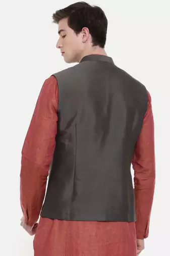 Mayank Modi Charcoal Grey Classic Nehru Jacket