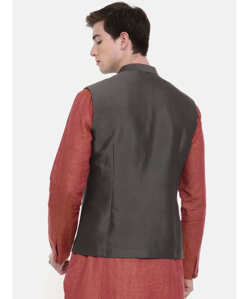 Mayank Modi Charcoal Grey Classic Nehru Jacket