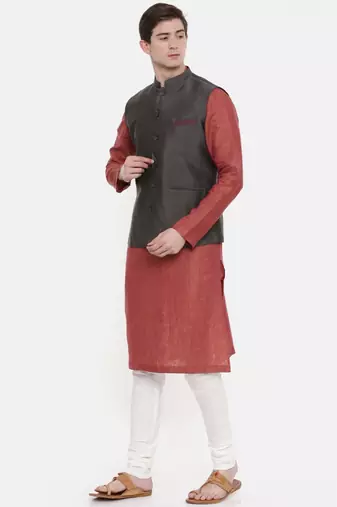 Mayank Modi Charcoal Grey Classic Nehru Jacket