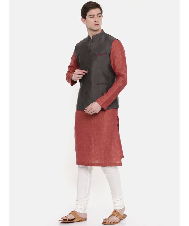 Mayank Modi Charcoal Grey Classic Nehru Jacket