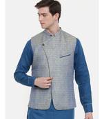 Mayank Modi Blue Linen Jaquard Jacket