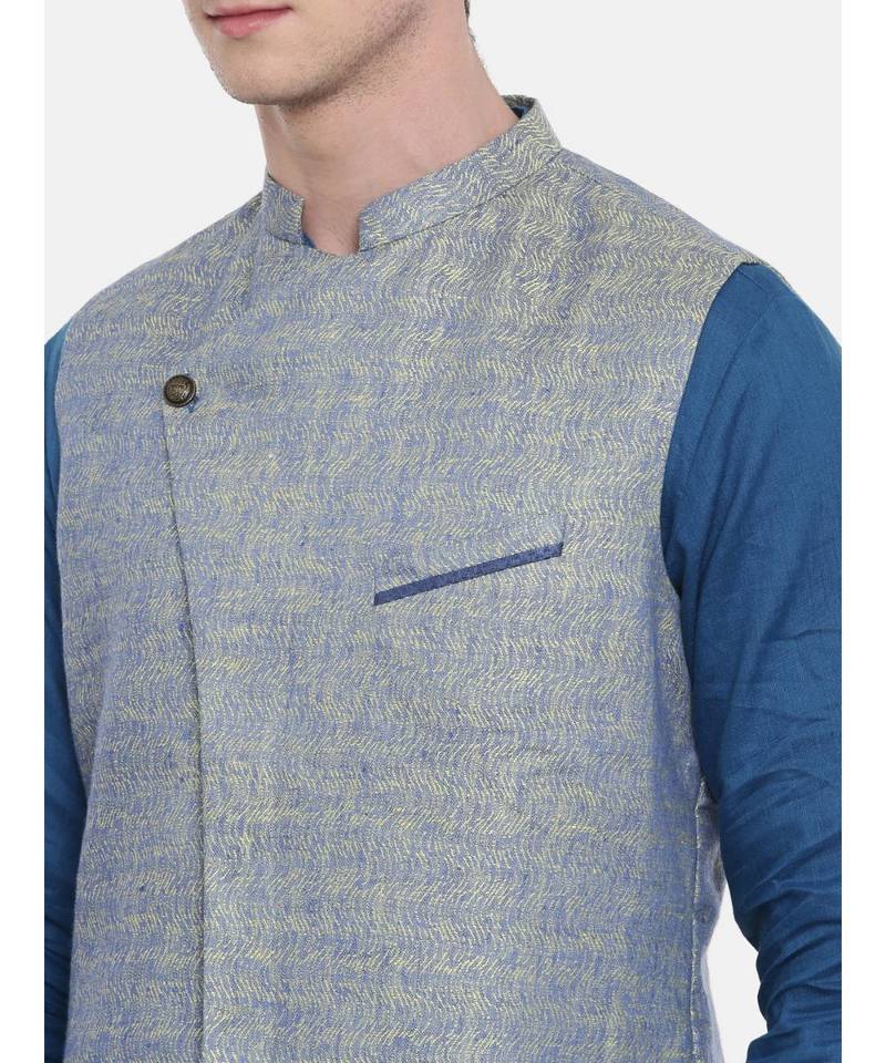 Mayank Modi Blue Linen Jaquard Jacket