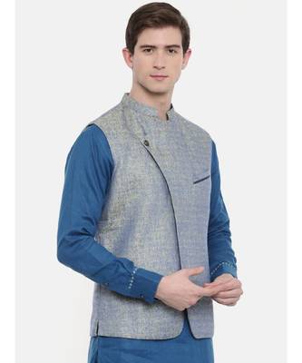Mayank Modi Blue Linen Jaquard Jacket 4