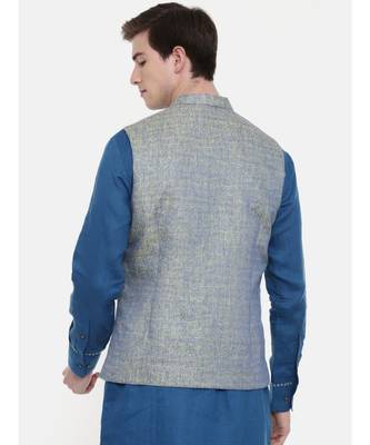 Mayank Modi Blue Linen Jaquard Jacket 5