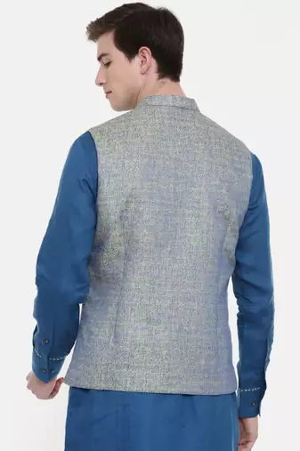 Mayank Modi Blue Linen Jaquard Jacket