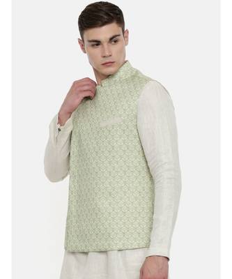 Mayank Modi Linen Green Printed Nehru Jacket 3