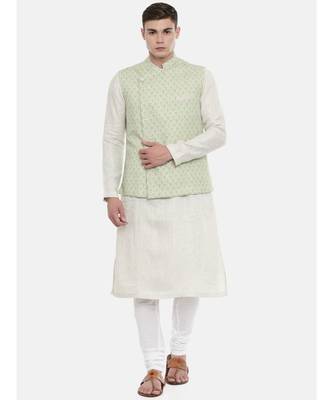 Mayank Modi Linen Green Printed Nehru Jacket 5