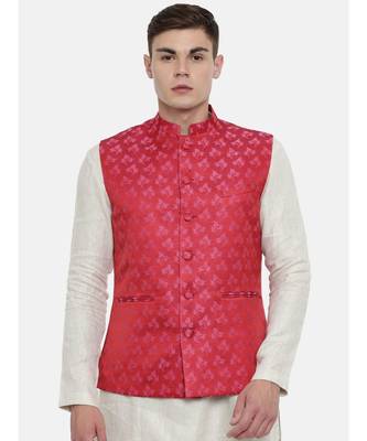 Mayank Modi Silk Jaquard Red Pink Jacket 1