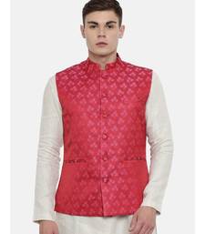 Mayank Modi Silk Jaquard Red Pink Jacket