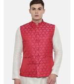 Mayank Modi Silk Jaquard Red Pink Jacket