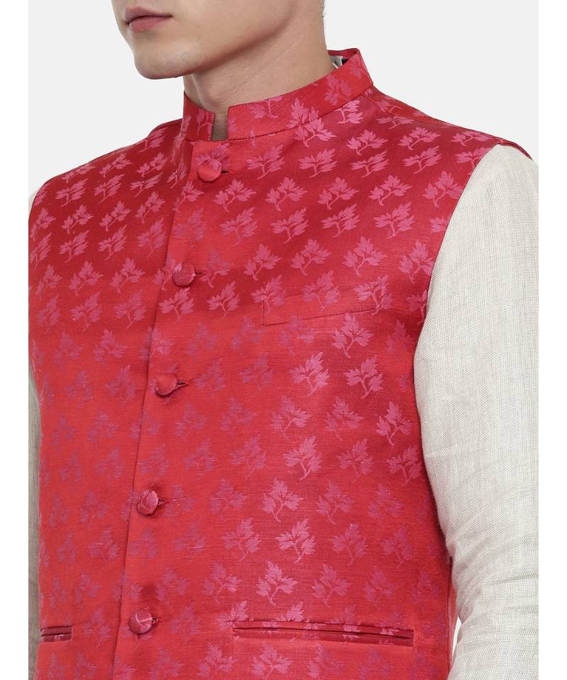 Mayank Modi Silk Jaquard Red Pink Jacket