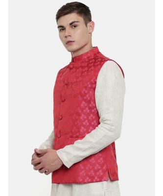 Mayank Modi Silk Jaquard Red Pink Jacket 3