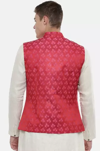 Mayank Modi Silk Jaquard Red Pink Jacket