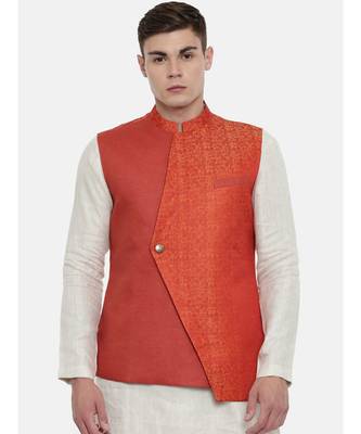 Mayank Modi Classic Cut Linen Silk Orange Jacket 1