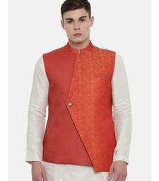 Mayank Modi Classic Cut Linen Silk Orange Jacket