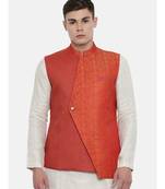 Mayank Modi Classic Cut Linen Silk Orange Jacket