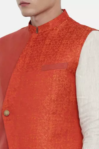 Mayank Modi Classic Cut Linen Silk Orange Jacket