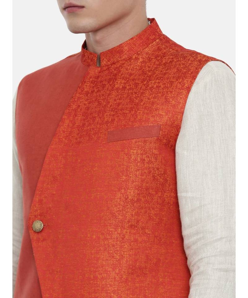 Mayank Modi Classic Cut Linen Silk Orange Jacket