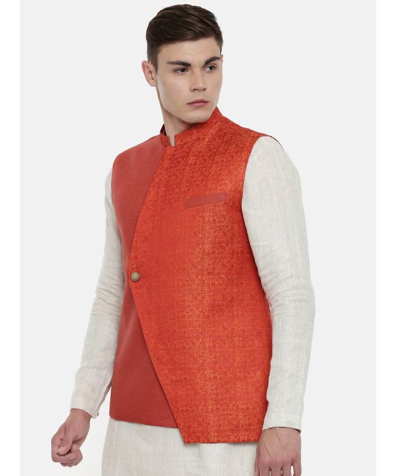 Mayank Modi Classic Cut Linen Silk Orange Jacket
