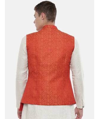 Mayank Modi Classic Cut Linen Silk Orange Jacket 4