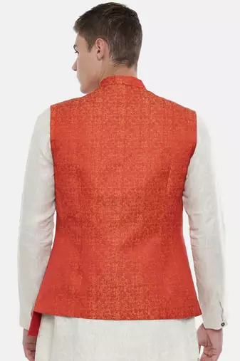 Mayank Modi Classic Cut Linen Silk Orange Jacket