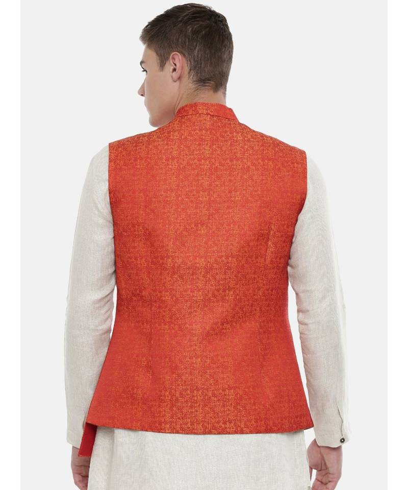 Mayank Modi Classic Cut Linen Silk Orange Jacket