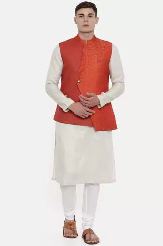 Mayank Modi Classic Cut Linen Silk Orange Jacket