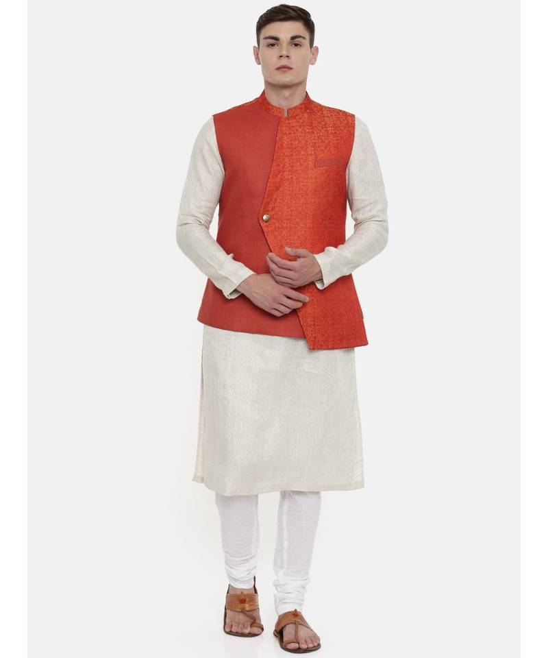 Mayank Modi Classic Cut Linen Silk Orange Jacket