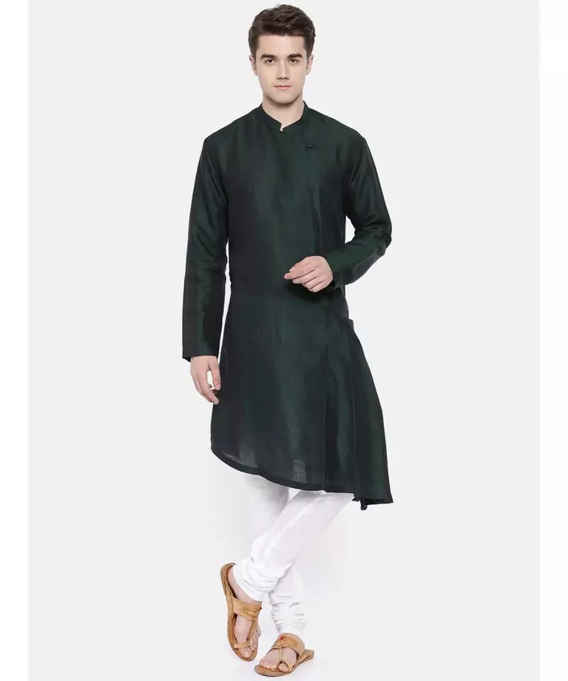 Mayank Modi 100% Linen Green Kali Kurta