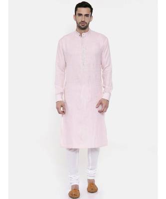 Mayank Modi Pink Linen Embroidery Kurta 1
