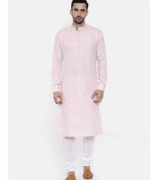 Mayank Modi Pink Linen Embroidery Kurta