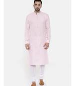 Mayank Modi Pink Linen Embroidery Kurta