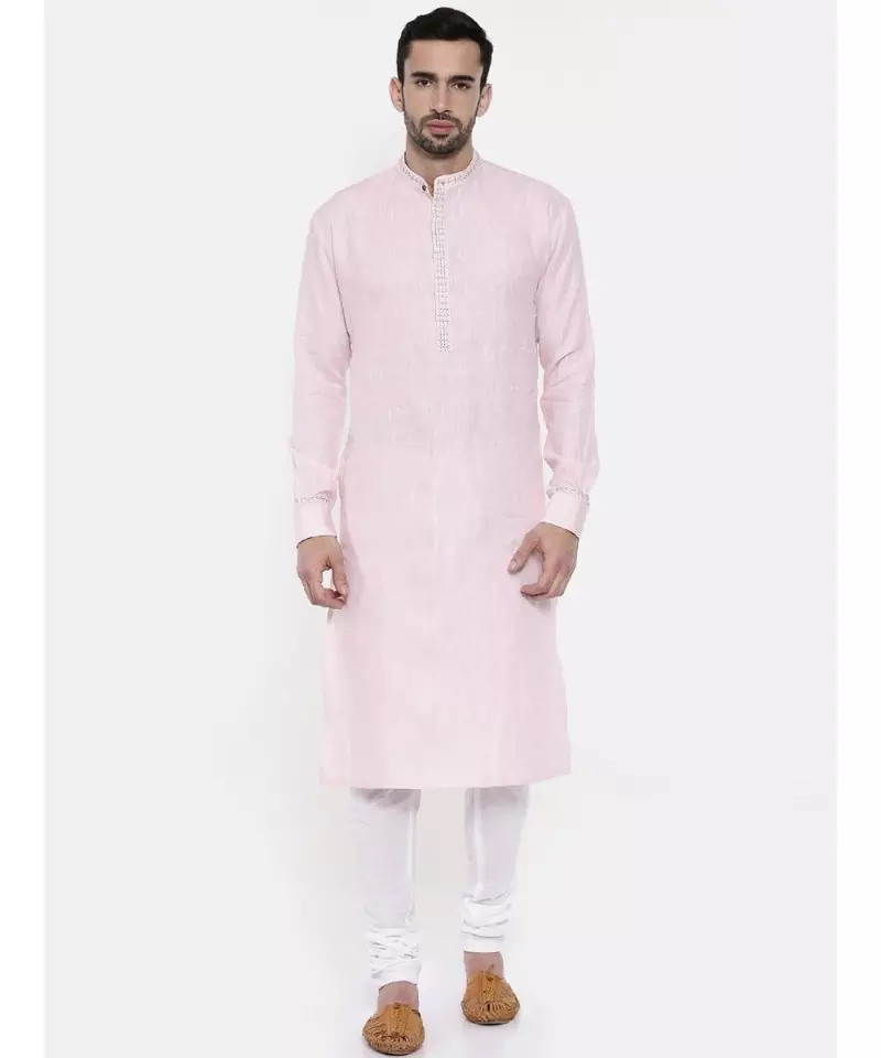 Mayank Modi Pink Linen Embroidery Kurta