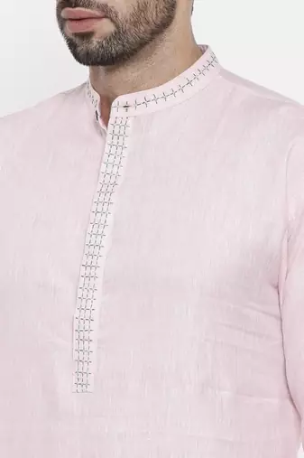 Mayank Modi Pink Linen Embroidery Kurta