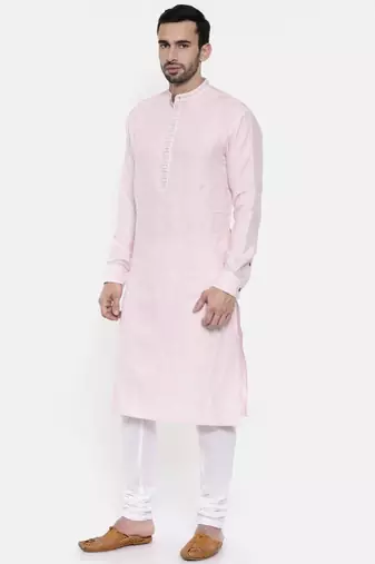 Mayank Modi Pink Linen Embroidery Kurta