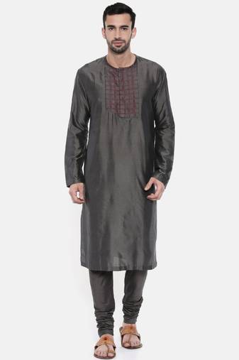 Mayank Modi Charcoal Grey Embroidery Kurta