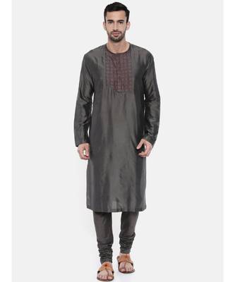 Mayank Modi Charcoal Grey Embroidery Kurta 1