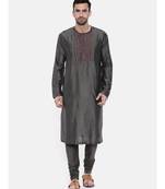 Mayank Modi Charcoal Grey Embroidery Kurta