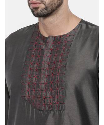 Mayank Modi Charcoal Grey Embroidery Kurta 2