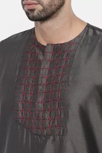 Mayank Modi Charcoal Grey Embroidery Kurta