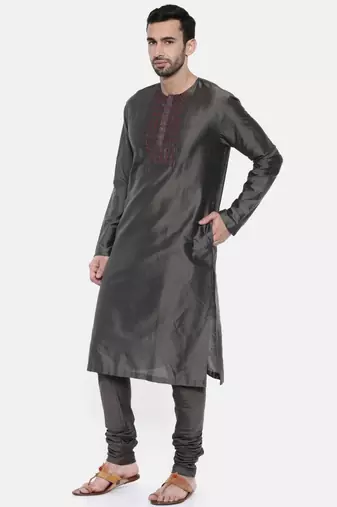 Mayank Modi Charcoal Grey Embroidery Kurta