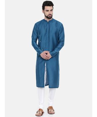 Mayank Modi Blue Cotton Satin Hand Embroidery Kurta 1