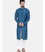 Mayank Modi Blue Cotton Satin Hand Embroidery Kurta