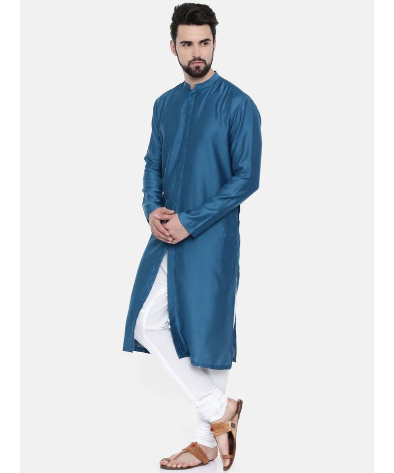 Mayank Modi Blue Cotton Satin Hand Embroidery Kurta
