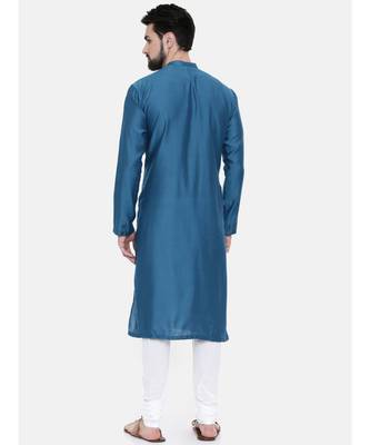 Mayank Modi Blue Cotton Satin Hand Embroidery Kurta 4