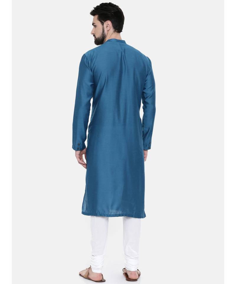 Mayank Modi Blue Cotton Satin Hand Embroidery Kurta