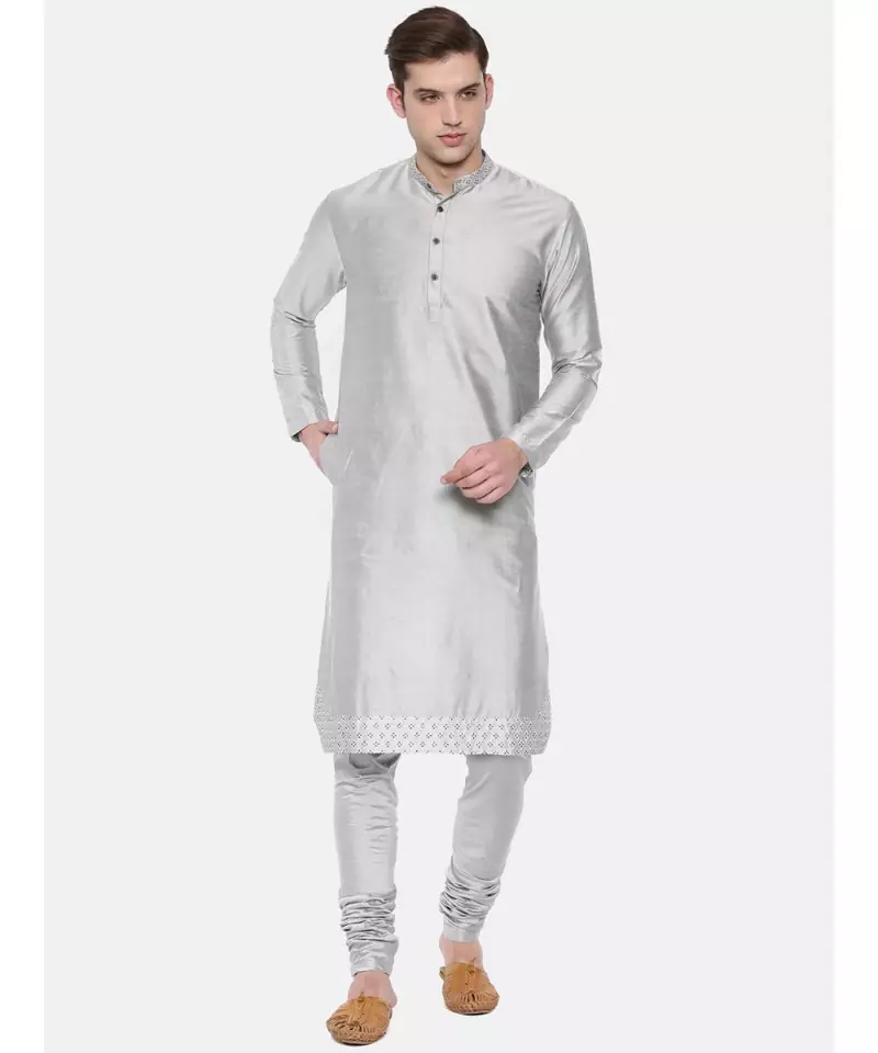 Mayank Modi Silver Grey Embroidery Kurta
