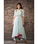 sulochana jangir ice blue linen silk with bead hand embroidery paired with matching pant
