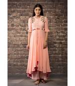 sulochana jangir old rose pink linen silk dress  with BEAD HNAD  embroidery paired with matching  pants .