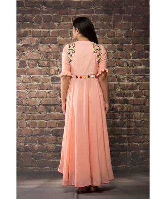 sulochana jangir old rose pink linen silk dress  with BEAD HNAD  embroidery paired with matching  pants . 2